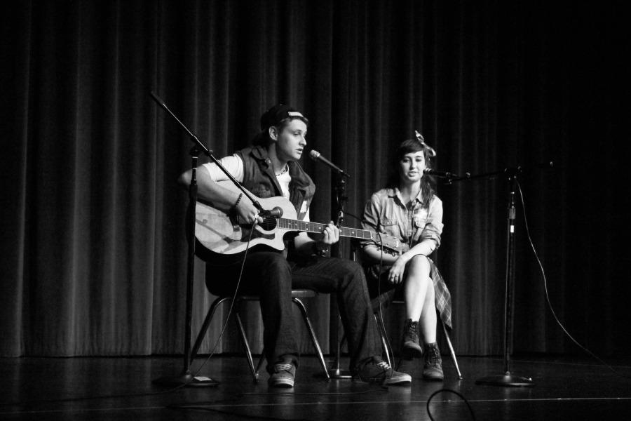 Matt Lonam, junior, and Gillian Church, sophomore,  play a duet together 