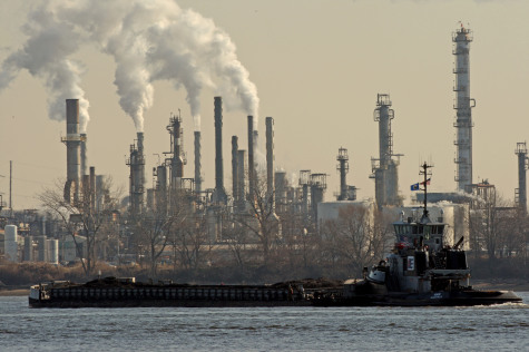 Ozone, the chief component of smog, is a by-product of emissions from automobiles, power plants and oil refineries such as this refinery, on the Delaware River.
