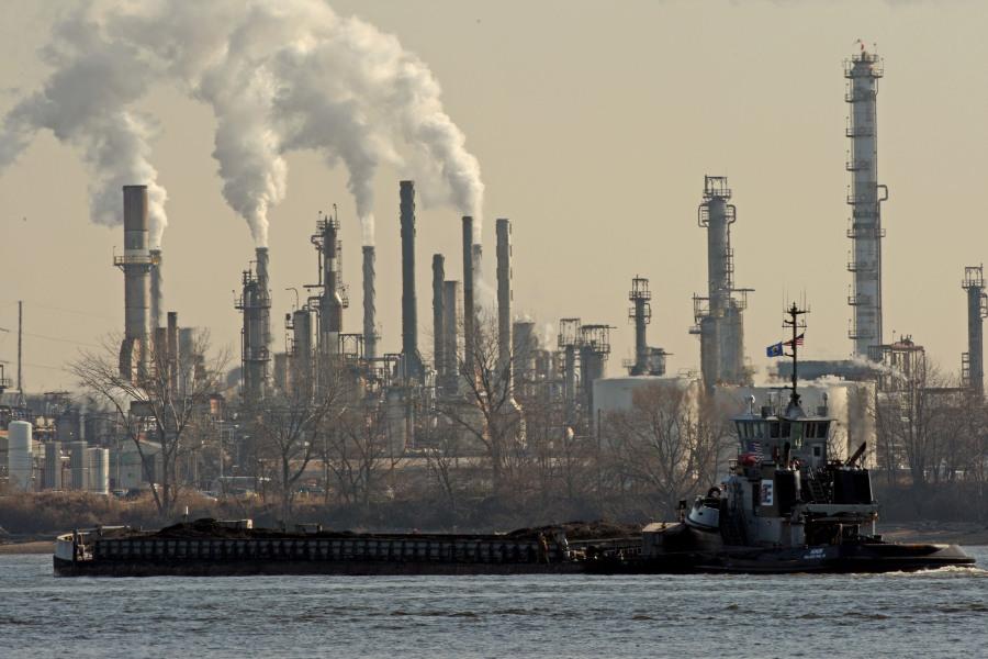 Ozone, the chief component of smog, is a by-product of emissions from automobiles, power plants and oil refineries such as this refinery, on the Delaware River.