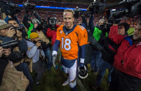 Broncos quarterback Peyton Manning smiles as he leaves the field following Denver's 23-16 win over Pittsburgh on Sunday, Jan. 17, 2016, at Sports Authority Field at Mile High in Denver. (Christian Murdock/Colorado Springs Gazette/TNS)